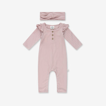 Baby Girl Flared Sleeves Overall & Hair Band RIB - S24